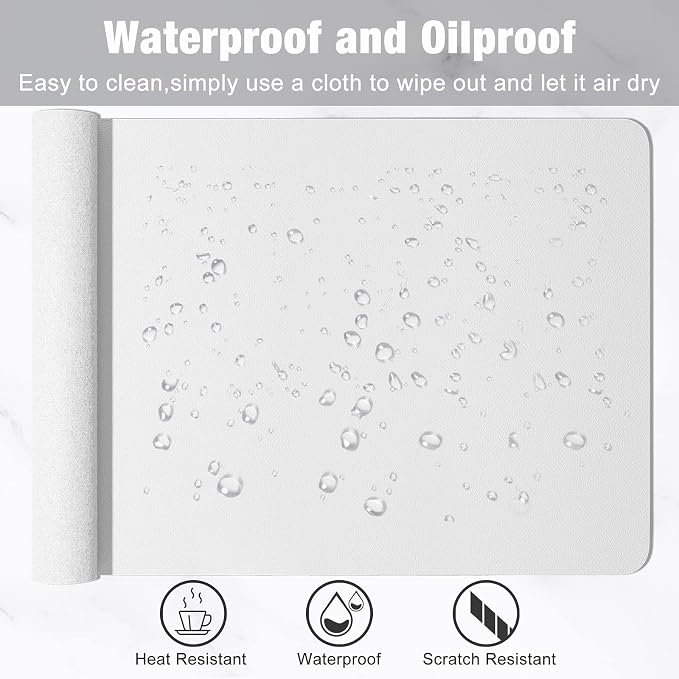 Hsurbtra Desk Pad, 35.5" x 17" PU Leather Desk Mat, XXL Extended Mouse Pad, Waterproof Desktop Blotter Protector, Non-Slip Ultra Thin Large Laptop Keyboard Writing Mat for Office Home, White