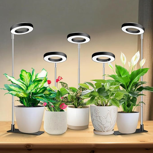 Kullinss Plant Light, 48 LEDs Full Spectrum Plant Lights for Indoor Growing, Halo Plant Light with 3/9/12H Timer, 3 Color Modes, 10 Brightness, Height Adjustable Grow Lamp for Small Plants (5 Pack)