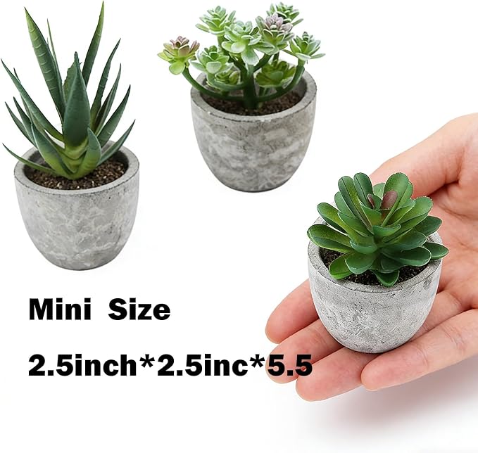 ABAJI Mini 4 Succulents Plants Artificial in Pots Fake Plants for Bedroom Aesthetic Living Room Shelf Bathroom Decor Office Desk Accessories