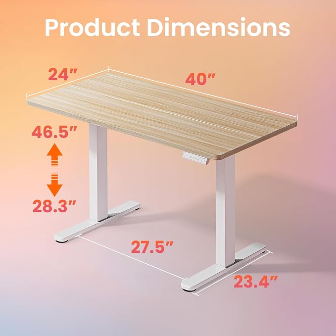 HUANUO Electric Standing Desk, 40 x 24 Inch Height Adjustable Computer Desk with Storage Bag, 4 Height Memory Settings, Sit Stand Up Desk for Home Office, Light Walnut
