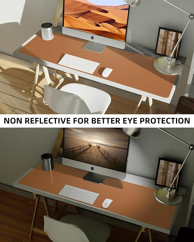 Leather Desk Pad Protector, Mouse Pad, Office Desk Mat, Non-Slip PU Leather Desk Blotter, Large Desk Mat, Waterproof Keyboard Mat for Office/Home/Decor (Light Brown, 55" x 17")