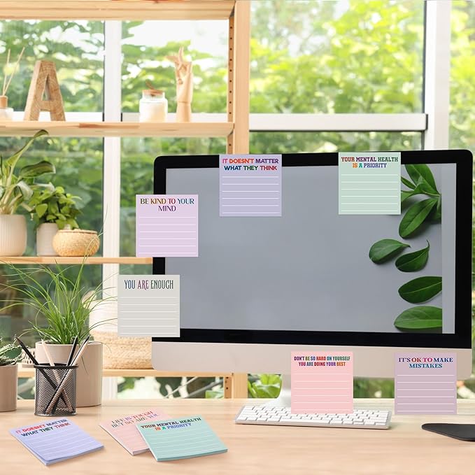 Yinder 24 Pcs Inspirational Sticky Notes Thank You Gift Motivational Sticky Note Pad Employee Appreciation Gift Bulk for Staff Coworker Teacher Nurse Office Groups 3 x 3'' (Mental Health,Aesthetics)