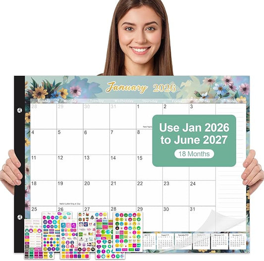 Gannyfer Desk Calendar 2026 - 18 Month Large Desk Calendar 2026-2027, Use January 2026 to June 2027, 22" x 17" Desktop Pad Calendar, Office Supplies Perfect for Planning and Organizing In Your Home, School or Office(6 Stickers Included)