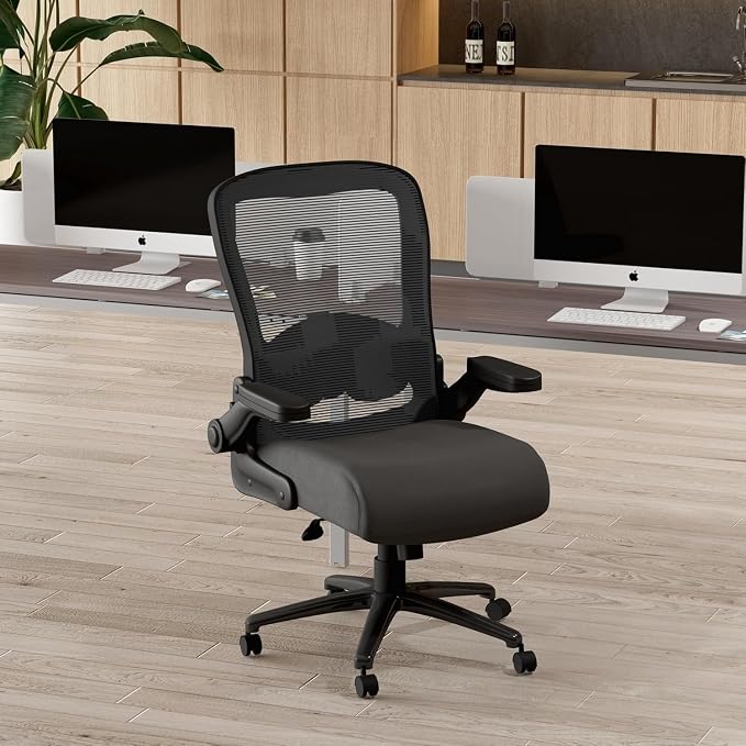 Heavy Duty Flip Arm Breathable Mesh Task Chair 400-lb Weight Capacity Black Ergonomic Office Chair for Comfort and Support Sturdy Construction with Flip-up Armrests Ideal for Long Hours