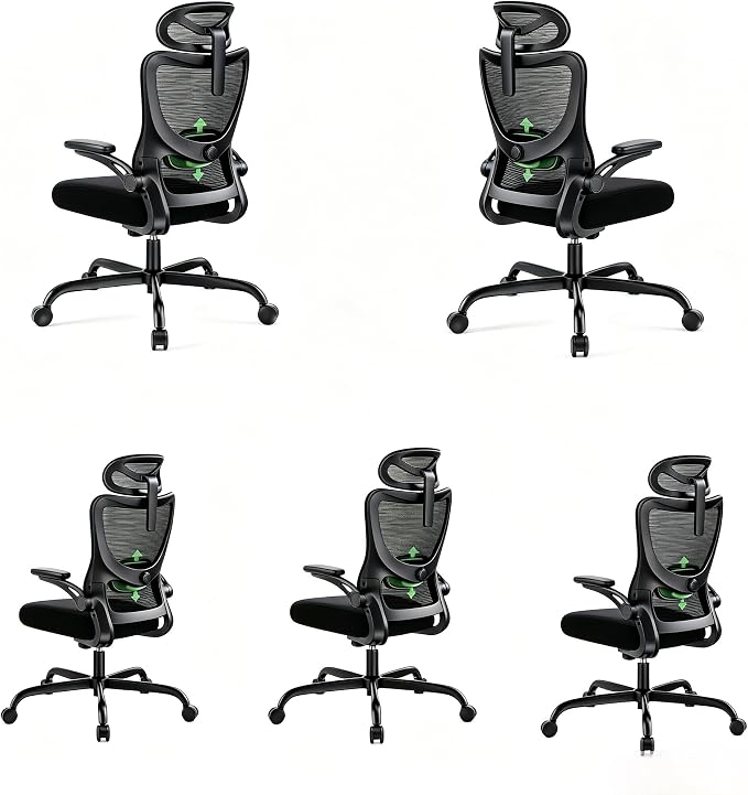Marsail Ergonomic Office Chair with 3D Armrests, Pack of 5 | Office Desk Chair with High Back Mesh, Adjustable Lumbar Support, Rolling Work Swivel Task Chairs with Wheel, Headrest, home