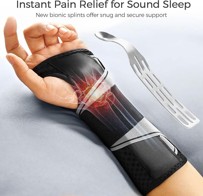 FREETOO Tendonitis Wrist Brace Night Support Fit Right Hand for Work, Pain Relief Wrist Splint for Arthritis, Sprain for Sleeping, Hand Brace for Carpal Tunnel For Women Men (L/XL, Black/Grey)