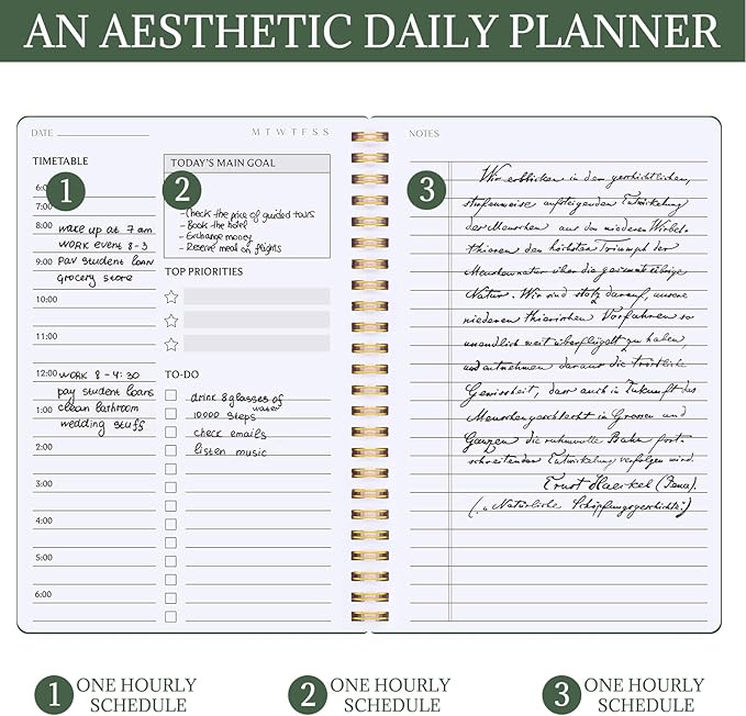 Undated Daily Planner with Hourly Schedule, 5.71" X 8.35" Daily To DO List Noteboook Set Goals A5 Daily Personal Organizer Notepad School Work Office Improve Efficiency Planner, Light Brown