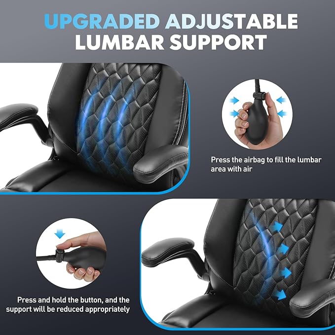 Heavy Duty High-Back Office Chair, Ergonomic Home Computer Chair with Lumbar Support & Tilt Lock, Big and Tall Executive Office Chairs for Work, Black