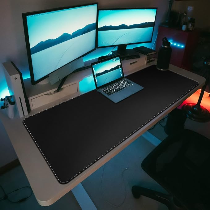 Vyaaa 55" x 24" PU Leather Desk Mat, Large Mouse Pad, Desktop Protector Cover, Writing Pad and Blotter, Desk Mats on top of Desks for Home or Office (Black)