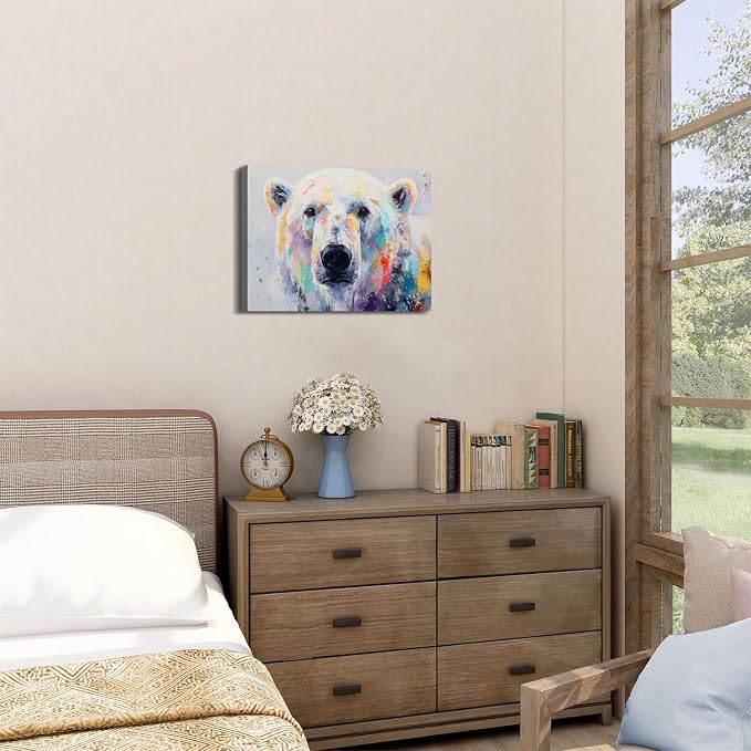 Watercolor Bear Wall Art Nursery Wall Decor Abstract Nature Cute Bear Canvas Picture for Kids Toddler Bedroom Painting Minimalist Safari Animal Poster Prints Artwork Home Playroom Decorations 12x16”
