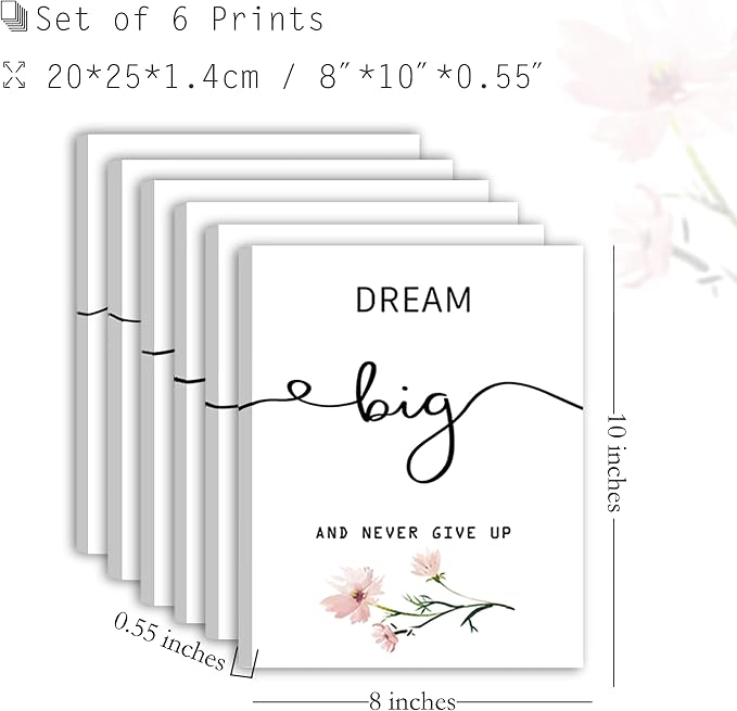 Inspirational Wall Art for Bedroom, Motivational Office Wall Art Decor, Framed Canvas Wall Art for Women, Girls, Positive Affirmations Quotes Prints, Set of 6PCS, 8"x10", FRAMED