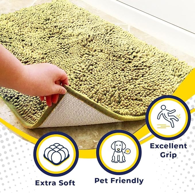 Muddy Mat® | Super Absorbent Door Mat Indoor, Microfiber Quick Dry Chenille Entryway Rug, Non-Slip Front Door Mat, Indoor Mats for Entryway, Machine Washable Pet Rug, Yellow 19"x30"