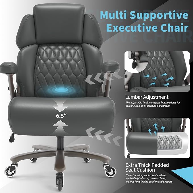 Big and Tall Office Chair 700lbs, Ergonomic High Back Computer Desk Chair | Adjustable Headrest&Lumbar Support, 3D Flip Arms, Large Wheels, Heavy Duty Metal Base, Thick Padded Wide Seat Executive Chair
