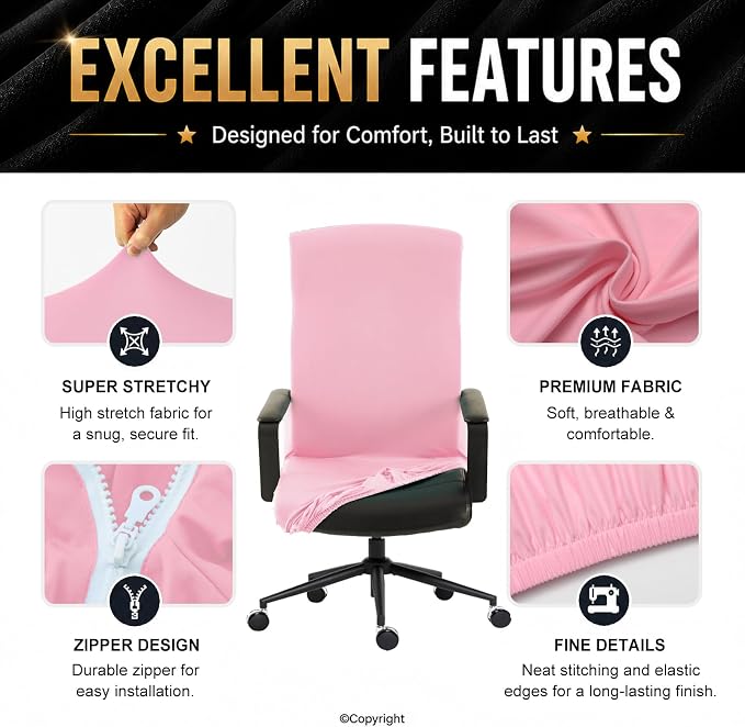 Elastic Computer Chair Cover with Durable Zipper - Protective Removable Washable Universal Office Desk Chair Seat Slip Cover - Stretchy Soft Anti-dust Desk Chair Seat Protector for Dogs, Cats, Pets