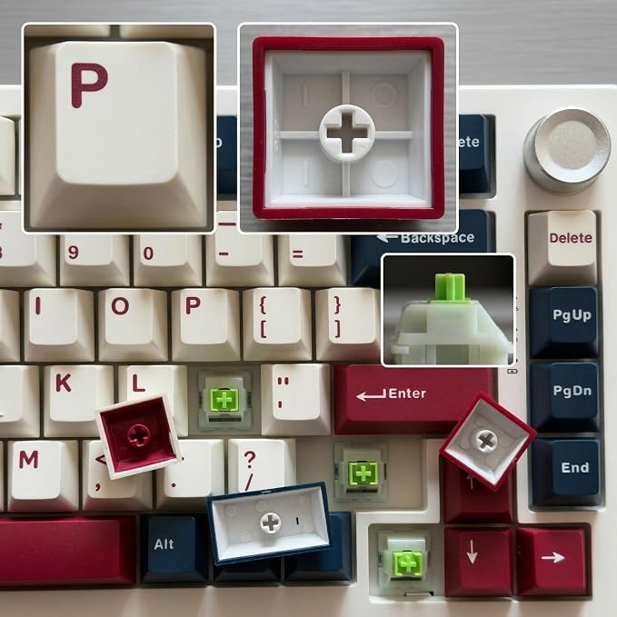 126 Keys Blue White Red Keycaps, PBT Double Shot Cherry Profile Keycap Set, Custom Mechanical Keyboard Keycaps for 60% 65% 75% 87% 100% ANSI Layout，Cherry Mx Switches
