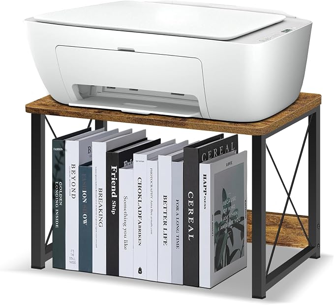 ELITEROO Desktop Printer Stand, Printer Stand Shelf Desk Organzier | Multi-Purpose Printer Riser Under Desk Small Table for Printer Fax Machine Copier, Home, Office, Rustic Brown