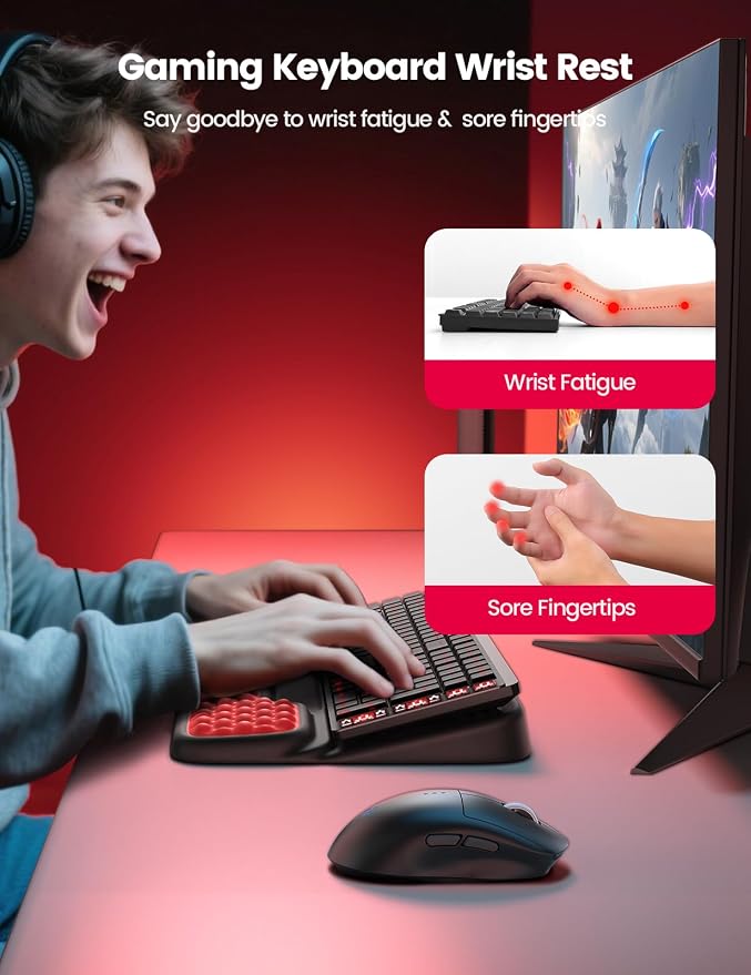 Vaydeer Keyboard Stand with Wrist Rest, Gaming Wrist Support Pad, Ergonomic Hand Rest Arm Soft Memory Foam for Palm Typing Comfort, Keyboard Riser Holder Lifter Computer Desk Accessory Office Home-Red