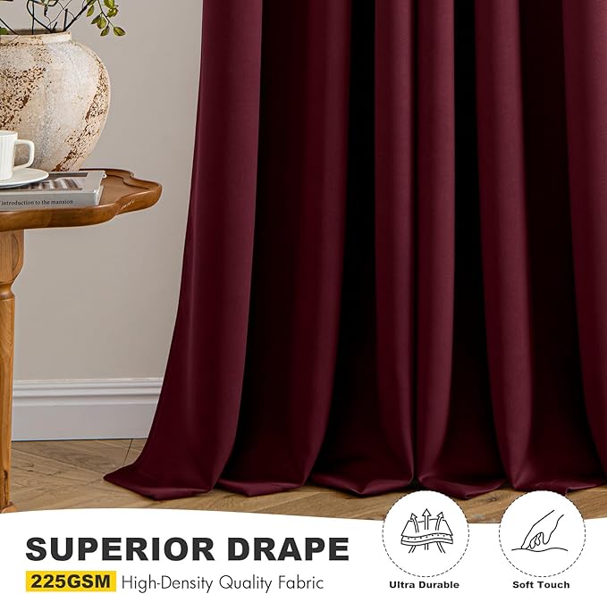 MIULEE Blackout Curtains for Bedroom Living Room 2 Panels, Thermal Insulated Room Darkening Drapes Grommet Noise Reducing Light Blocking Window Treatments 45 Inches Long 40x45 Inch Burgundy Red