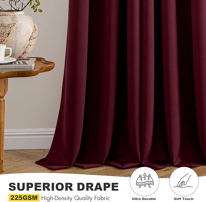 MIULEE Blackout Curtains for Bedroom Living Room 2 Panels, Thermal Insulated Room Darkening Drapes Grommet Noise Reducing Light Blocking Window Treatments 90 Inches Long 40x90 Inch Burgundy Red