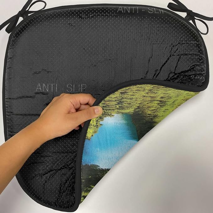 Lunarable Mountain Chair Cushion Pad, Lake Kucherlinskoe in Altai Mountains High Peaks and Fresh Jungle in Spring, Seat Padding for Kitchen & Patio with Anti-Slip Backing, 16"x16", Green Blue White