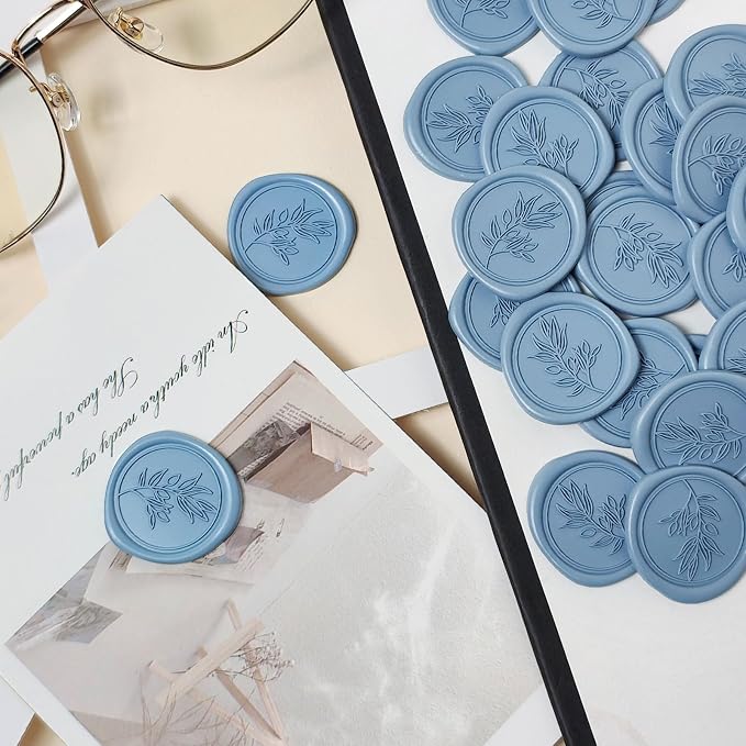 50Pcs Dusty Blue Self-Adhesive Wax Seal Stickers - Wax Seal Perfect for Wedding Invitation or Envelope Good Adhesion and Easy to Use, Wedding Invitation Accessories