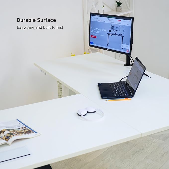 Progressive Desk Stand Up Height Adjustable Electric Standing Desk - L Shaped 90" x 72" Corner 3 Stage Rising Workstation Large Executive Table - Black Frame, Ebony Oak Top