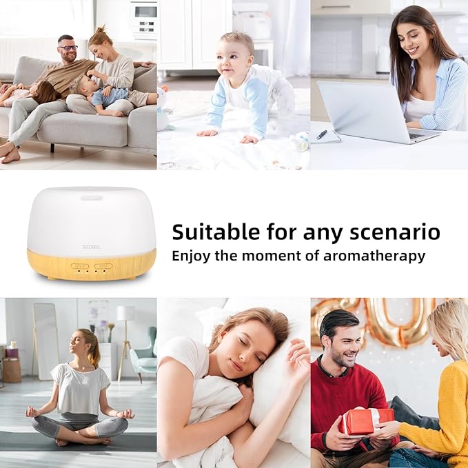 300ML Essential Oil Diffuser,Quiet 8 Hours Operation, 7-Color LED Light, 4 Timer, Remote Control, Aromatherapy Diffuser Auto-Off, for Bedroom, Living Room, Office, Home