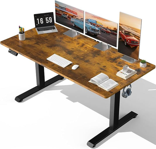 Veken 63" x 28" Super Large Standing Desk, Height Adjustable Electric Computer Desk, Sit to Stand Up, Modern Workstation for Home Office, Walking Pad, Writing, Gaming Bedroom Study, Brown