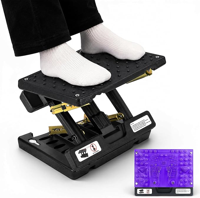 Footrest Under Desk，Height Adjustable footrest with Reflexology Pad | Foldable Ergonomic Foot Stool for Muscle Tension Relief, Suitable for Office, Home & All-Season Use(Purple)