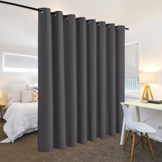 RYB HOME Gift Gray Room Divider Screen Partition, Energy Smart Modern Blackout Privacy Curtain Panel Heavyweight for Patio Door/Beach/Balcony Door, 8 ft Tall x 15 ft Wide, Grey, 1 Pc