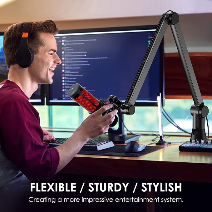 Mic Boom Arm Stand Compatible with Shure SM7B, MV7, Blue Yeti Mic, Fifine microphone, HyperX QuadCast Mic and Most Microphones, Premium Microphone Arm by YOUSHARES