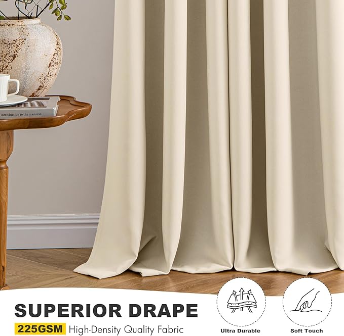 MIULEE Blackout Curtains for Bedroom Living Room 2 Panels, Thermal Insulated Room Darkening Drapes Grommet Noise Reducing Light Blocking Window Treatments 84 Inches Long 50x84 Inch Cream Beige