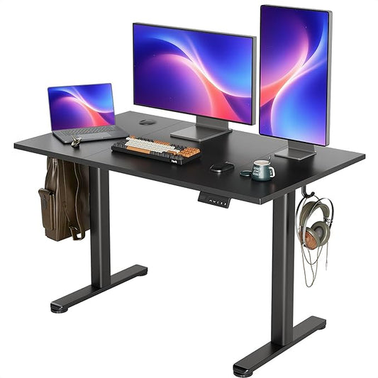 INNOVAR Electric Standing Desk, Adjustable Height Stand up Desks, 48 x 24 Inches Sit Stand up Desk for Home Office Computing, 3-Preset Memory Height Ergonomic Rising Desks, Deep Dark