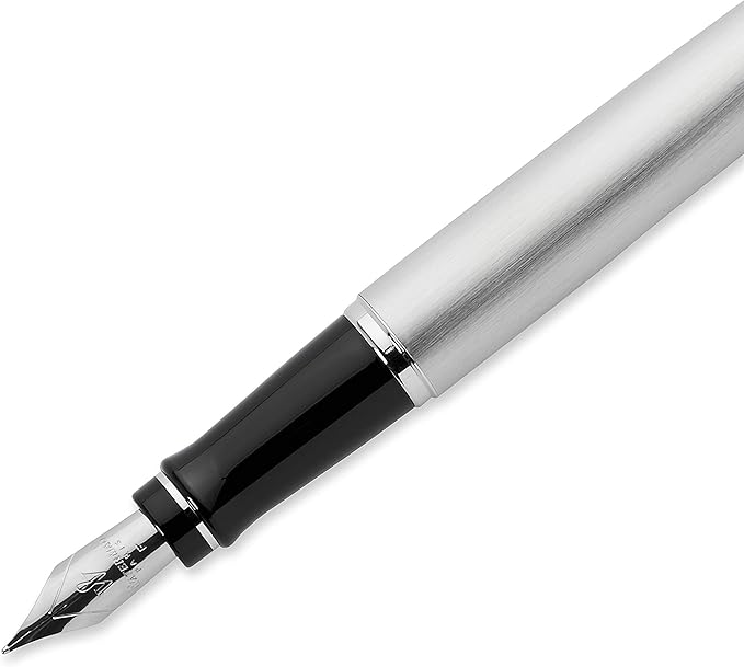 Waterman Expert Fountain Pen, Stainless Steel with Chrome Trim, Fine Nib with Blue Ink Cartridge, Gift Box