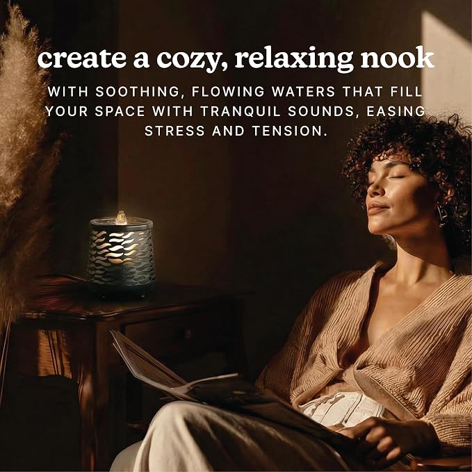 Homedics Indoor Relaxation Fountain with Light & Natural Sound, Tabletop Water Fountain for Home or Office, Small Indoor Water Fountain with Quiet Pump, Soothing Zen Desktop Decor (Black)