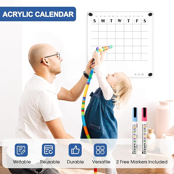 Acrylic Calendar for Wall Whiteboard, 12" x 12" Weekly Clear Dry Erase Board, Small Planning Board White Board for Wall, Home, Office, School