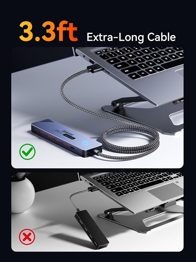 USB C Hub 10Gbps, QUUGE 5-in-1 USB Splitter with 4 USB-C 3.2 and PD 100W Charging, Fast Transfer Aluminum Multiport Type-C Adapter with 100cm Nylon Cable for MacBook Air/Pro, iPad, Surface Pro, XPS