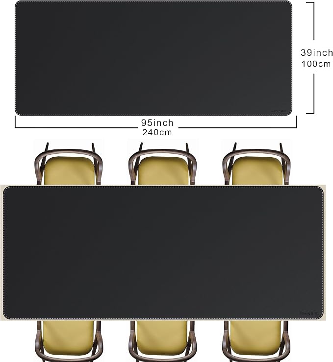 CENNBIE MAX240 94.5" x 39.4" Leather Desk Mat Protector, Extra Large Leather Desk Pad for Full Desk - XXL Super Large Mouse Pad (Black)