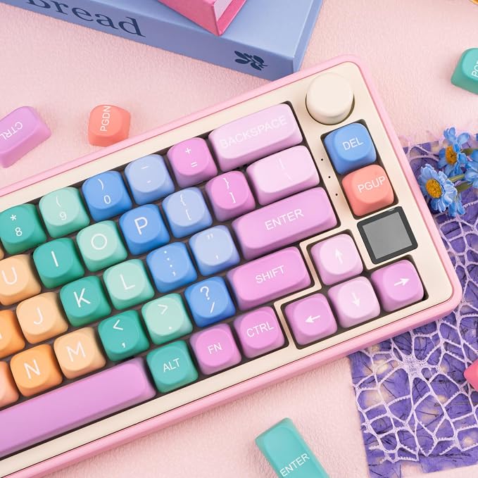 Cute PBT Keycaps 126 Keys MOA Profile Custom Keycaps Dye Sublimation Rainbow Candy Colorful Key Caps Set for Cherry Gateron MX Switches Mechanical Keyboards