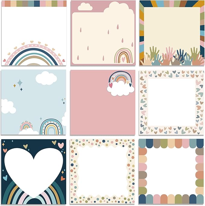 9 Pads Cute Sticky Notes Cartoon Self Stick Notepads 3x3 Inches Notes Adhesive Memo Pad Office Decor Gifts for Students School Teacher Office Meeting(Boho)
