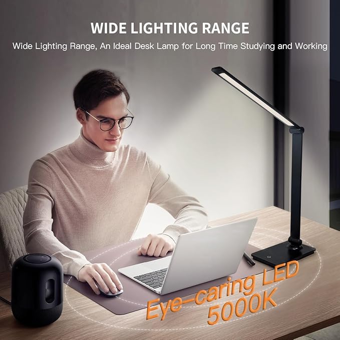 LUJOLUMIN Foldable LED Desk Lamp, 700LM Eye-Caring Light with USB Cable | Metal Dimmable Table Lamp, 3 Brightness Levels, Touch Control, for Home Office Kids
