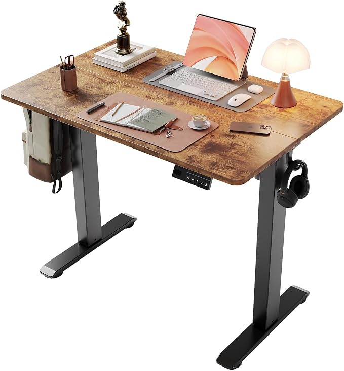 YDN Electric Standing Desk, 35x20 Inch, Rustic Brown | 3 Memory Presets, Cable Management, Adjustable Height, Sit Stand, Space-Saving, Computer Workstation, Home Office