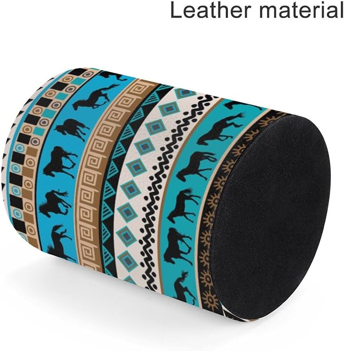 Tribal Aztec Horse Pen Holder for Desk PU Pencil Cup Organizer | Round Desks Makeup Brush Holder for School Multifunctional Office Supplies