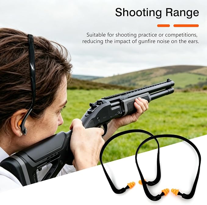 Banded Earplugs for Shooting Range (4 Pcs, Orange) – Reusable Silicone Hearing Protection with Neck Band, 22dB Noise Reduction for Work, Sleep & Concerts