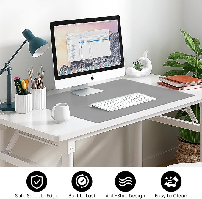 VASUHOME 24" x 18" Grey Tempered Glass Desk Mat - Multi-Functional Desk Pad for Keyboard and Monitor Protection, Dry Erase Surface, Ideal Table Top Protector for Home & Office