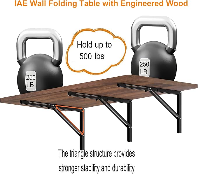 IAE 55" x 22" Floating Foldable Desk,Wall-Mounted Folding Computer Table with Engineered Wood,Study Table with Shelf Brackets,Fold Down Shelf,Fold Computer Desk for Small Spaces,Holds 500 lb,Walnut