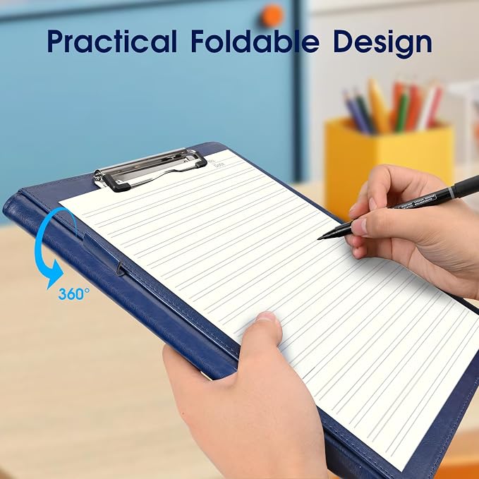 Professional Portfolio Binder with Clipboard, Faux Leather Padfolio Organizer for Resume, Interview Business Conference, Legal Pad Holder for A4 Letter Size Notepad with Multi-Pocket Storage (Blue)