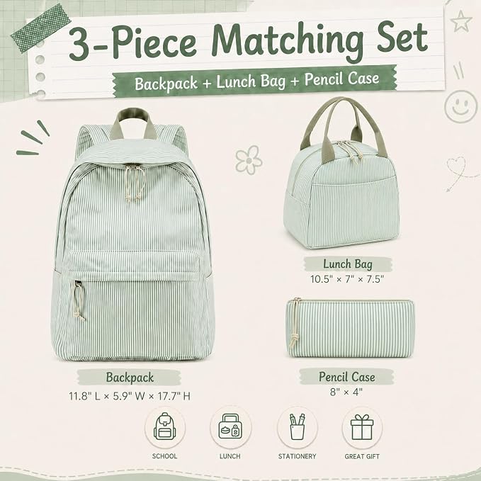 BTOOP School Backpacks for Teen Girls Bookbags Lightweight Kids Backpack School Bags Set with Lunch Box Pencil Case