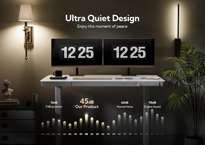Claiks Glass Standing Desk with Drawers & USB Ports 48x24 Inch, White | 3 Steps Quick Install, 2 Zones Drawer, USB Ports, Ultra White One-Piece Glass Top, Writable Top