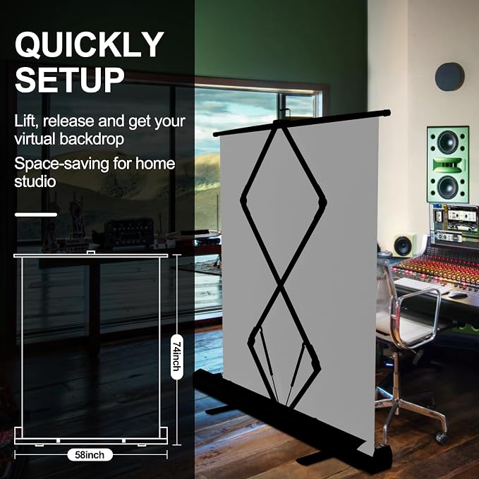 EMART 58x74in Collapsible Grey Backdrop Screen, Retractable Chroma Key Panel for Photo Background Removal, Portable Wrinkle-Resistant Backdrop with Stand for Streaming, Photographic Studio, TikTok